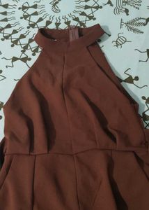 Stylish Brown Halter Neck Dress