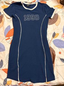 Y2K Navy Blue "1990" Graphic Dress