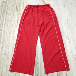 Red Athletic Pants with White Stripes