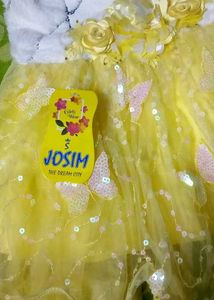 Girl Yellow Party Dress with Butterfly Accents