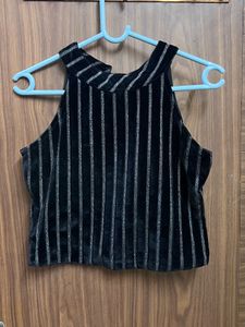Black Striped Velvet Crop Top