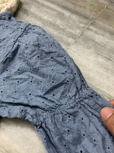 Blue Broderie Anglaise Dress with Lace Collar