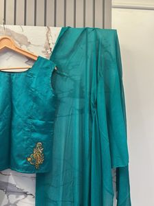 Teal &amp; Gold Brocade Lehenga Choli Set