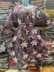 Purple Floral Print Midi Frock