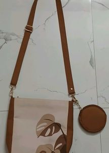 Stylish Leaf Print Crossbody Bag with coin Pouch