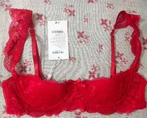 Red Lace Bra with Bow Detail