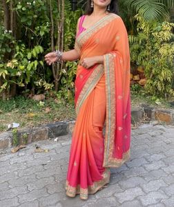 double shade Embroidered Saree with Blouse