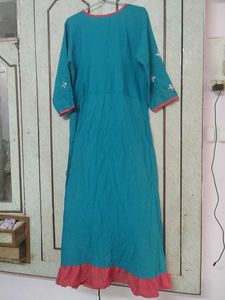 Teal &amp; Pink Embroidered Anarkali Kurta
