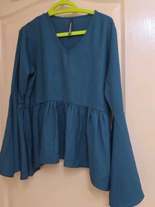 Teal Peplum Blouse with Bell Sleeves Moda Rapido