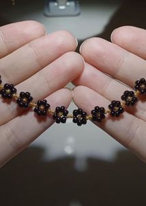 Black Flower Beaded Bracelet