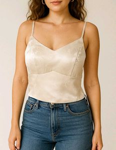Off-white satin strappy top.