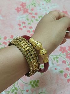 Exquisite Gold & Stone Bangles Set
