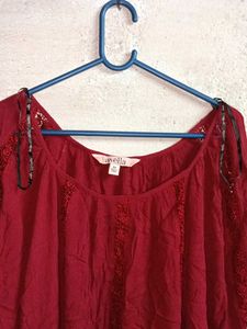 Boho Embroidered Maroon Tunic Top