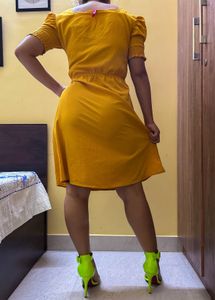 Stylish Yellow Puff Sleeve Dress