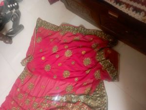 Rust  &amp; green ghagra saree