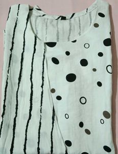 Chic White Top with Black Stripes & Dots
