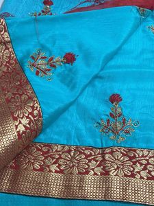Beautiful Blue Saree with Red Border