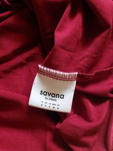 savana y2k Maroon V-Neck Top with Lace Trim