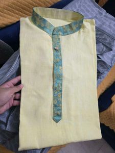 Men's premium Lemon Kurta with Brocade Detailing