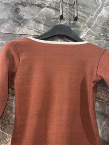 Brown Square-Neck Full-Sleeve Crop Top 🤎
