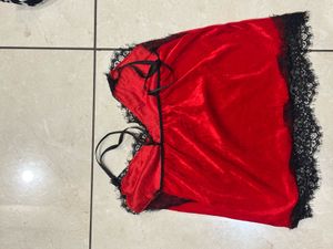Red Velvet Lace Trim Cami Top