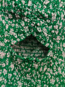 Bershka Green Floral Smocked Crop Top