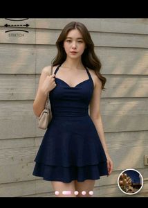 Navy Blue Halter Neck Dress