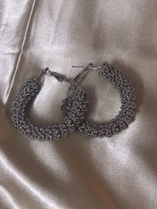 Silver Knitted Hoop Earrings