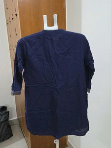 Navy Blue Kurta with Embellished Neckline