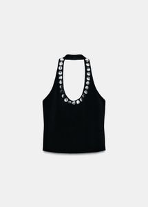 ZARA STUDDED HALTER NECK TOP