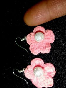 Handmade Pink Crochet Flower Earrings