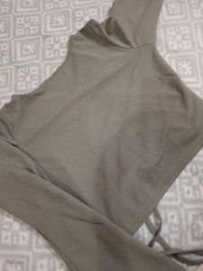 Grey Ruched Bell Sleeve Tie-Up Y2k Crop Top
