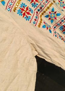 Embroidered Cream Cotton Top