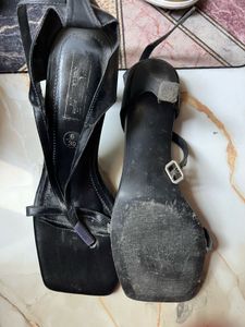 Black Strappy Square Toe Heels