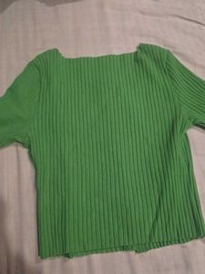 Green Ribbed Button-Up Cardigan Top