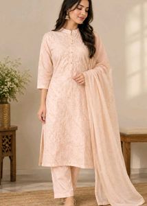 Peach Embroidered Kurta
