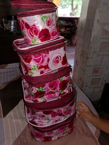 5 Floral Print Cosmetic Bags Set