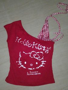 Red Hello Kitty One-Shoulder Top