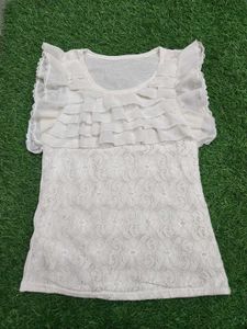 Elegant White Lace Ruffle Top