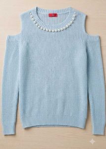 Cute Light Blue Cold Shoulder Sweater