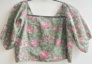 Multicolour Crop Top With Smocking Details