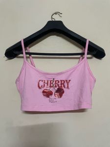 Pink Cherry Graphic Crop Top