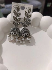 Oxidized Jhumka Earrings with Pearls