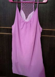 Purple Sheer Cami Top with Crochet Back