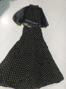 A Black Pretty Lengha With Stylish Blouse