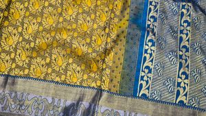 Elegant Yellow &amp; Blue Silk Saree