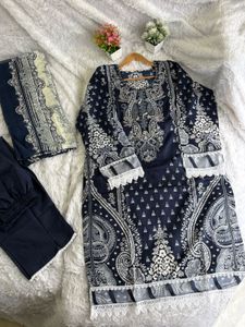 Elegant Navy Blue Kurta Set with Dupatta