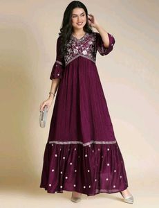 Elegant Embroidered Maroon Gown