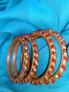 Red & Gold Stone Bangles