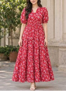 Women's Red Floral Print Maxi Dress